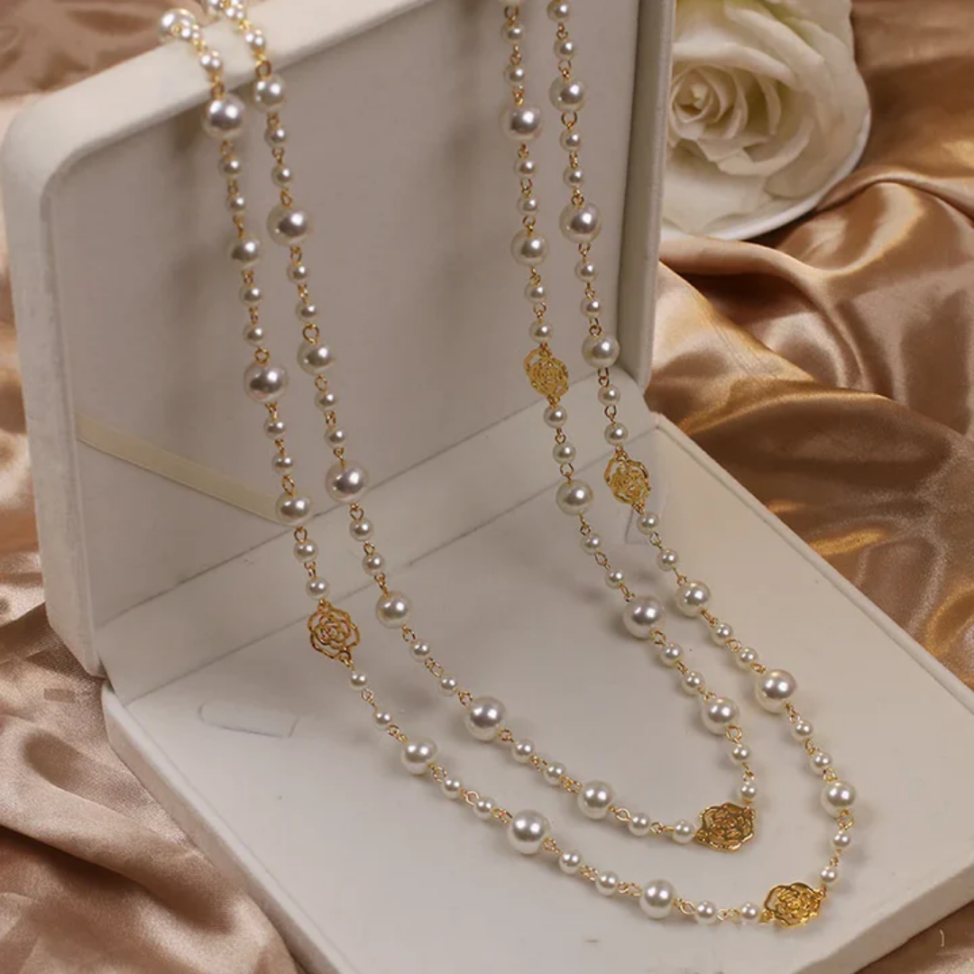 Golden Petal Pearl Necklace
