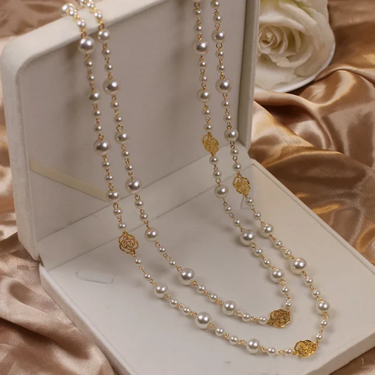 Golden Petal Pearl Necklace