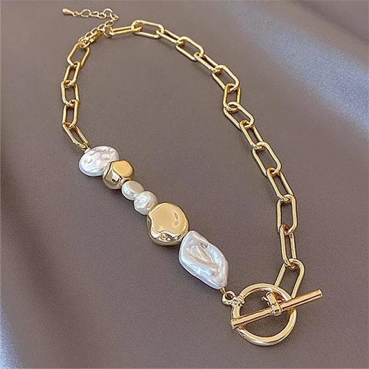 Golden Tide Pearl Link Necklace