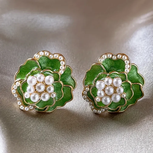 Emerald Blossom Pearl Earrings
