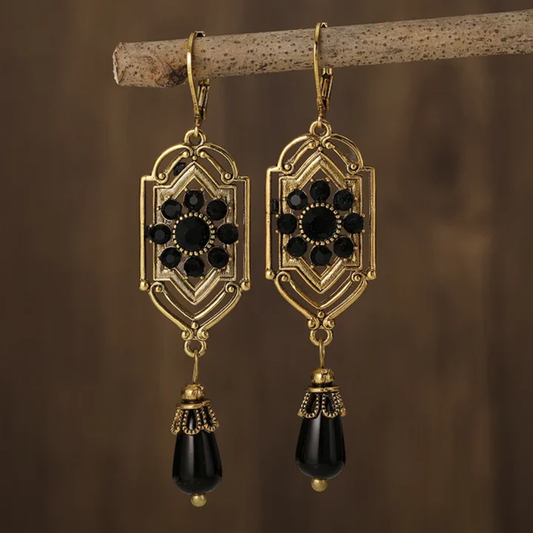 Midnight Majesty Earrings in Antique Gold