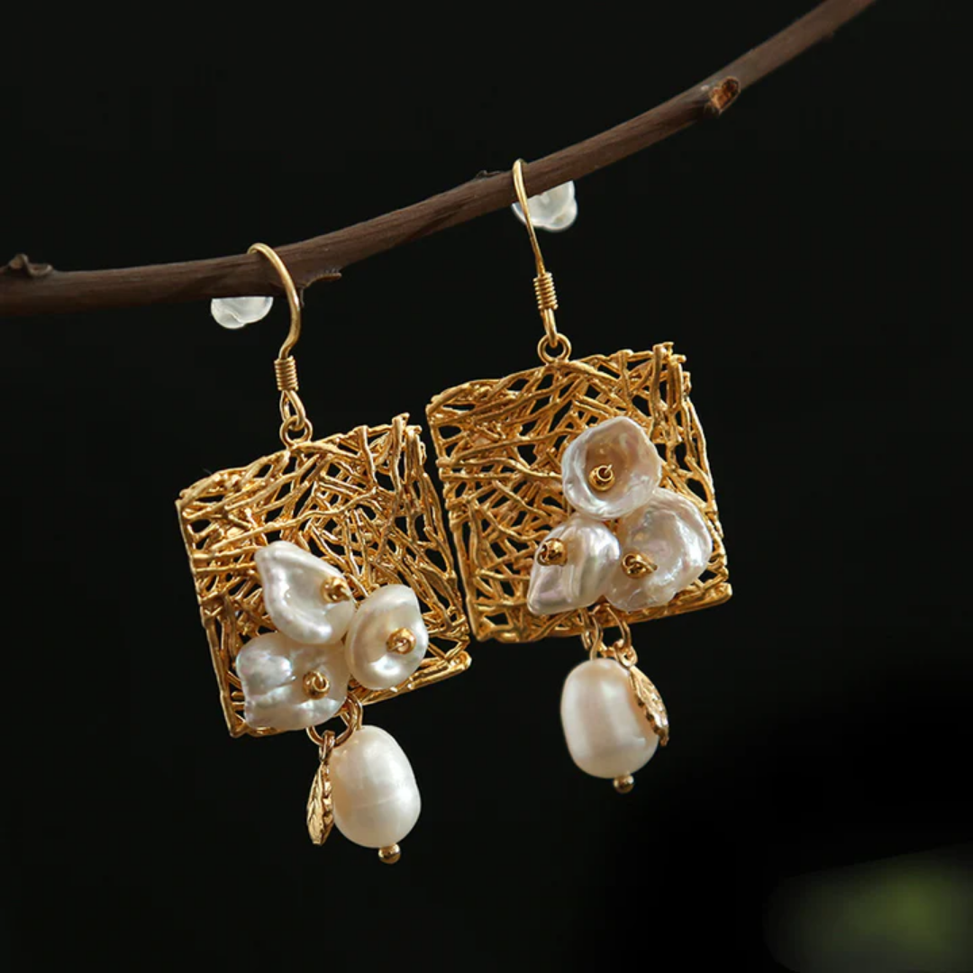 Golden Bloom Pearl Earrings