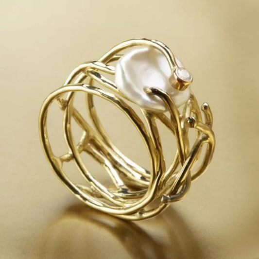 Golden Tide Pearl Ring