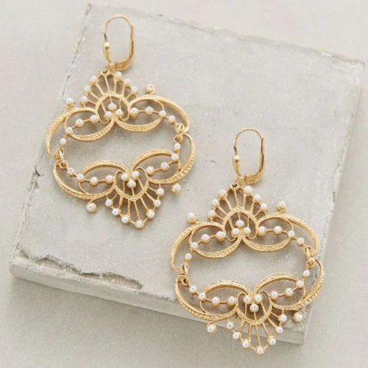 Golden Lace Pearl Earrings