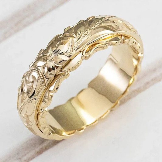 Golden Blossom Engraved Band
