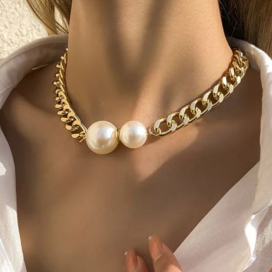 Golden Pearl Embrace Necklace