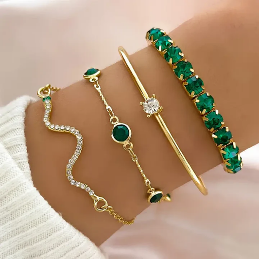 Emerald Cascade Bracelet Set