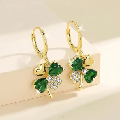 Emerald Clover Charm Earrings
