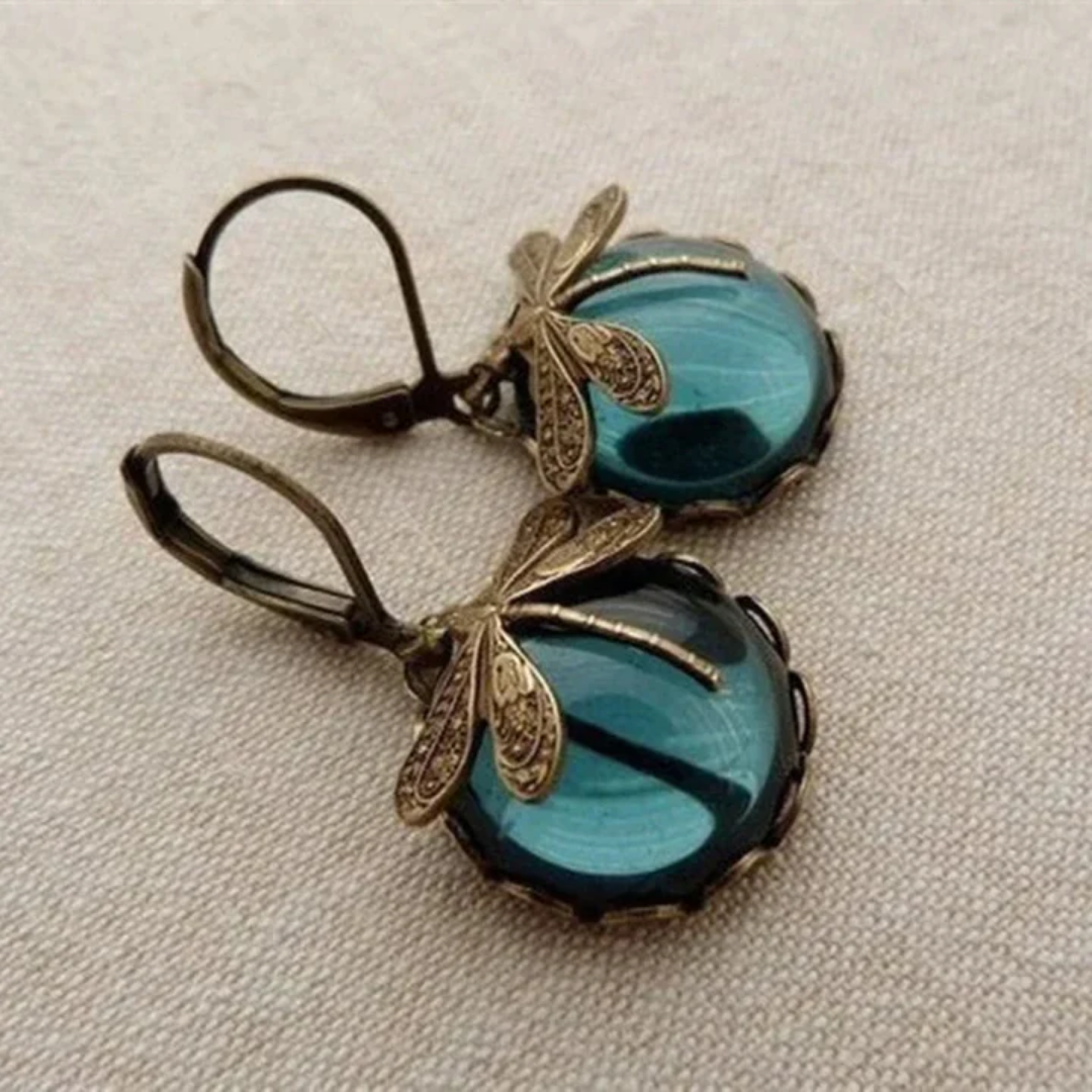 Spherical Dragonfly Earrings in Vintage Gold