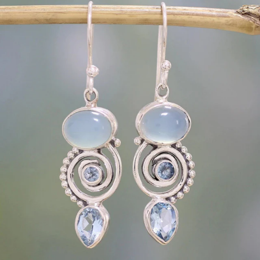Moonlight Spiral Gemstone Earrings